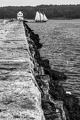 Rockland Light at End of Breakwater in Maine -BW